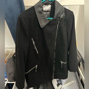 Black, waist length, coat, leather, and poly blend size large